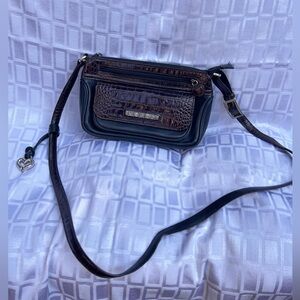 Vintage leather Brighton purse in brown and black leather with silver hardware